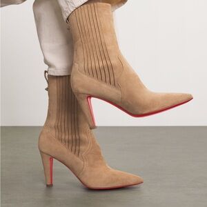Christian Louboutin 85mm Santigag Suede Stiletto Chelsea Booties EU 37 US 7